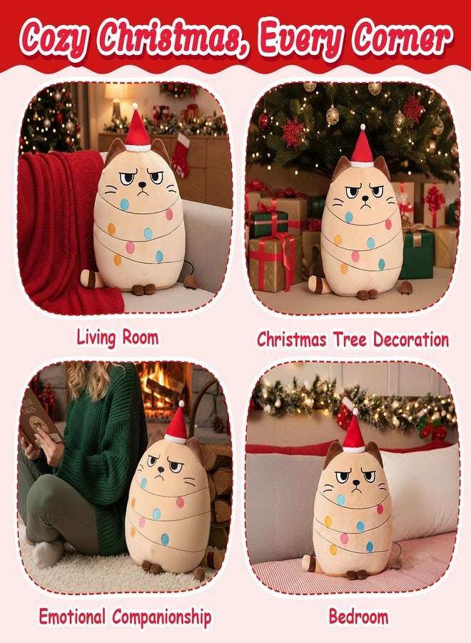 AGIFTMIND 12 inch Christmas Cat Stuffed Animals Funny Xmas Plush Pillow Holiday Decoration Gifts for Cat Mom Lovers (Beige) - Image 5